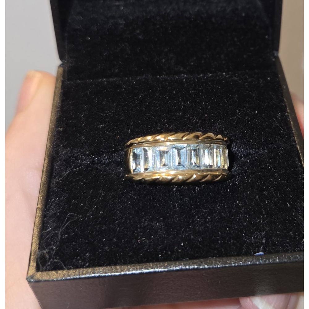 Stratify 3.15 Ctw Glacier Topaz Ring. 18k Gold Over Sterling. Emerald Cut. 8.